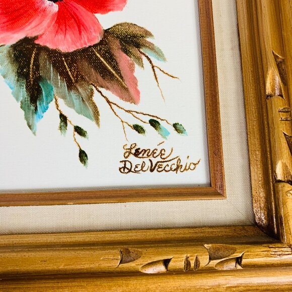 Hollywood Regency Original Floral Oil Painting Ornate Golden Wood Frame Signed - Picture 3 of 10